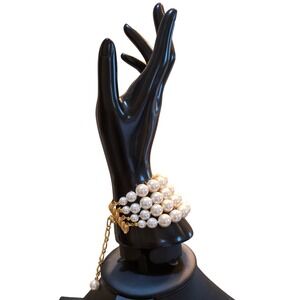 Vintage Style Multi-Strand Faux Pearl Gold Stretch Bracelet Bridal Statement